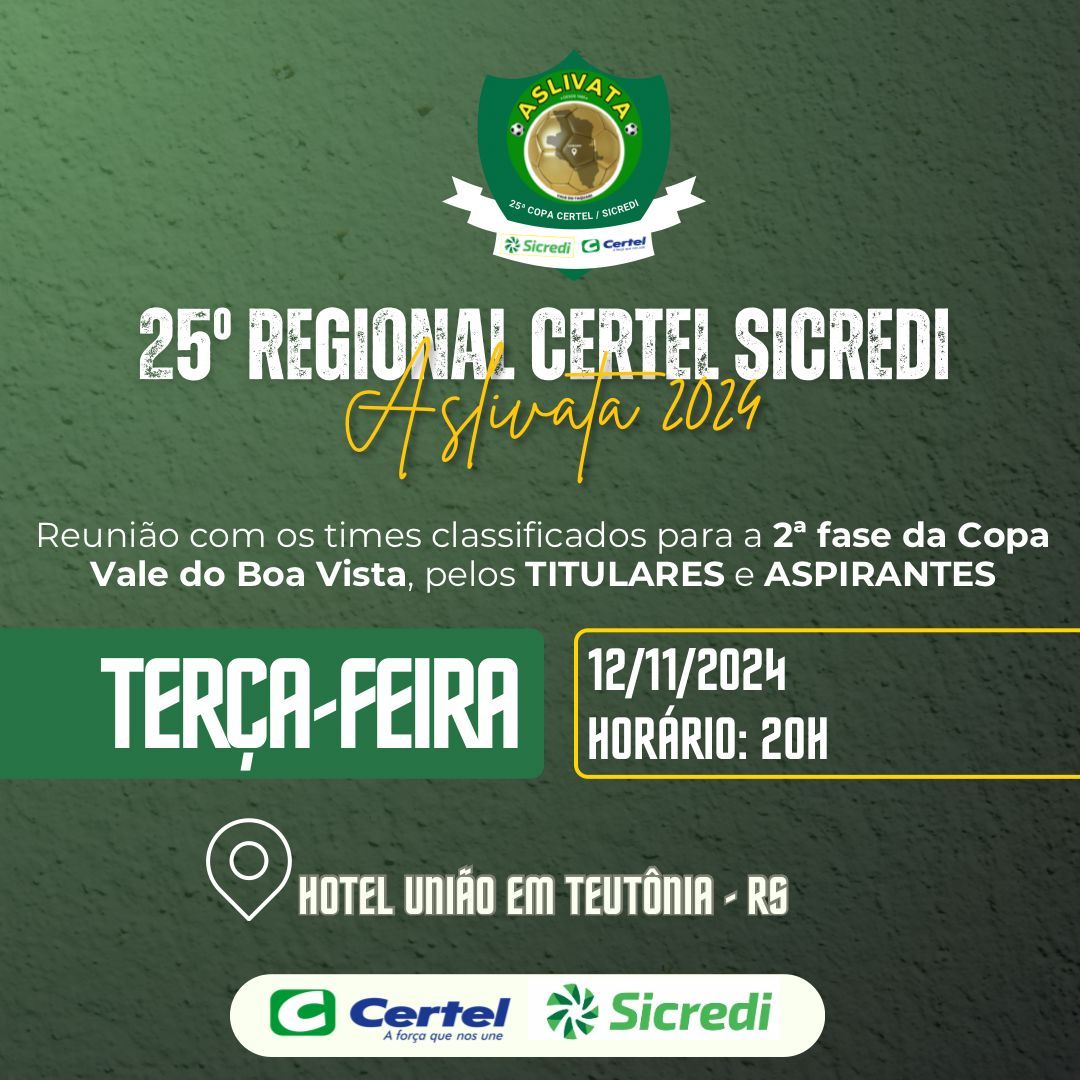  Reunião com Clubes Classificados para 2ª Fase do Regional - Copa Vale do Boa Vista